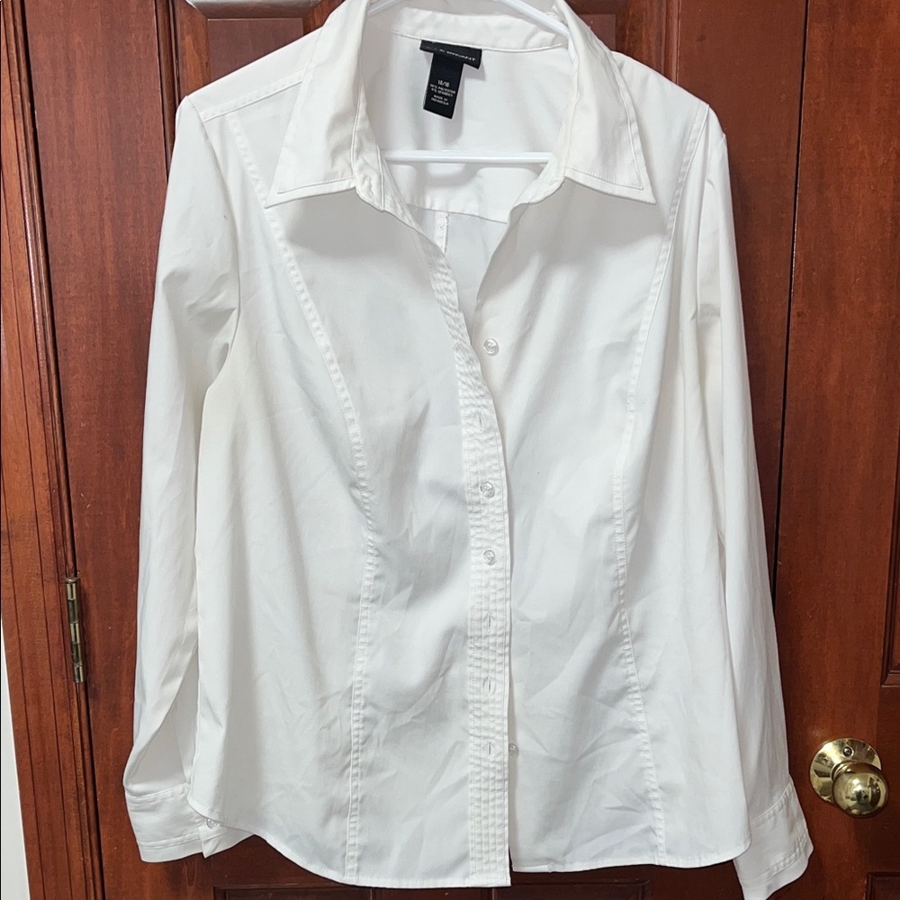Lane Bryant Stretch White Button-Up Shirt
